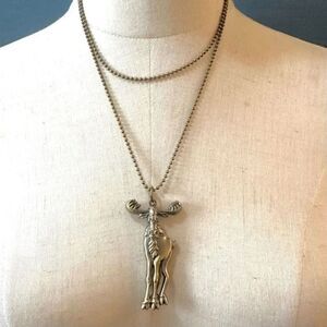 Moose long bronze tone pendant necklace